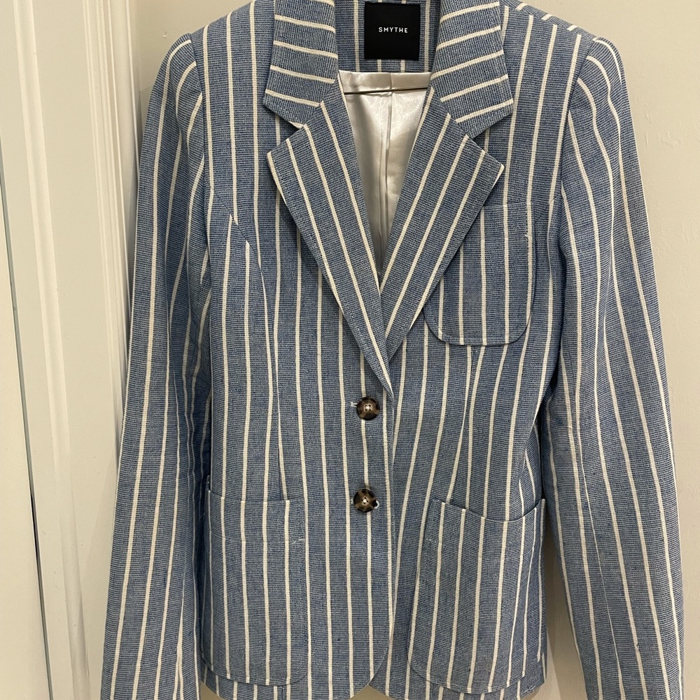 Smythe blue and white striped linen blazer